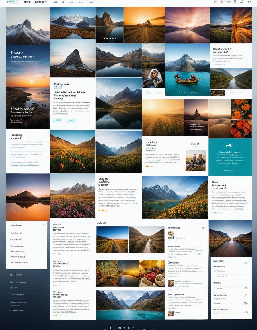 A visually striking online journal interface featuring vibrant photo sharing techniques, with a collage of beautifully captured images showcasing diverse themes like travel, food, and nature. The layout is modern and user-friendly, with colorful icons for sharing and editing. Add dynamic elements like upload buttons and hashtags to enhance interactivity. Background should be a light gradient that complements the images. super-realistic. vibrant colors. modern design.
